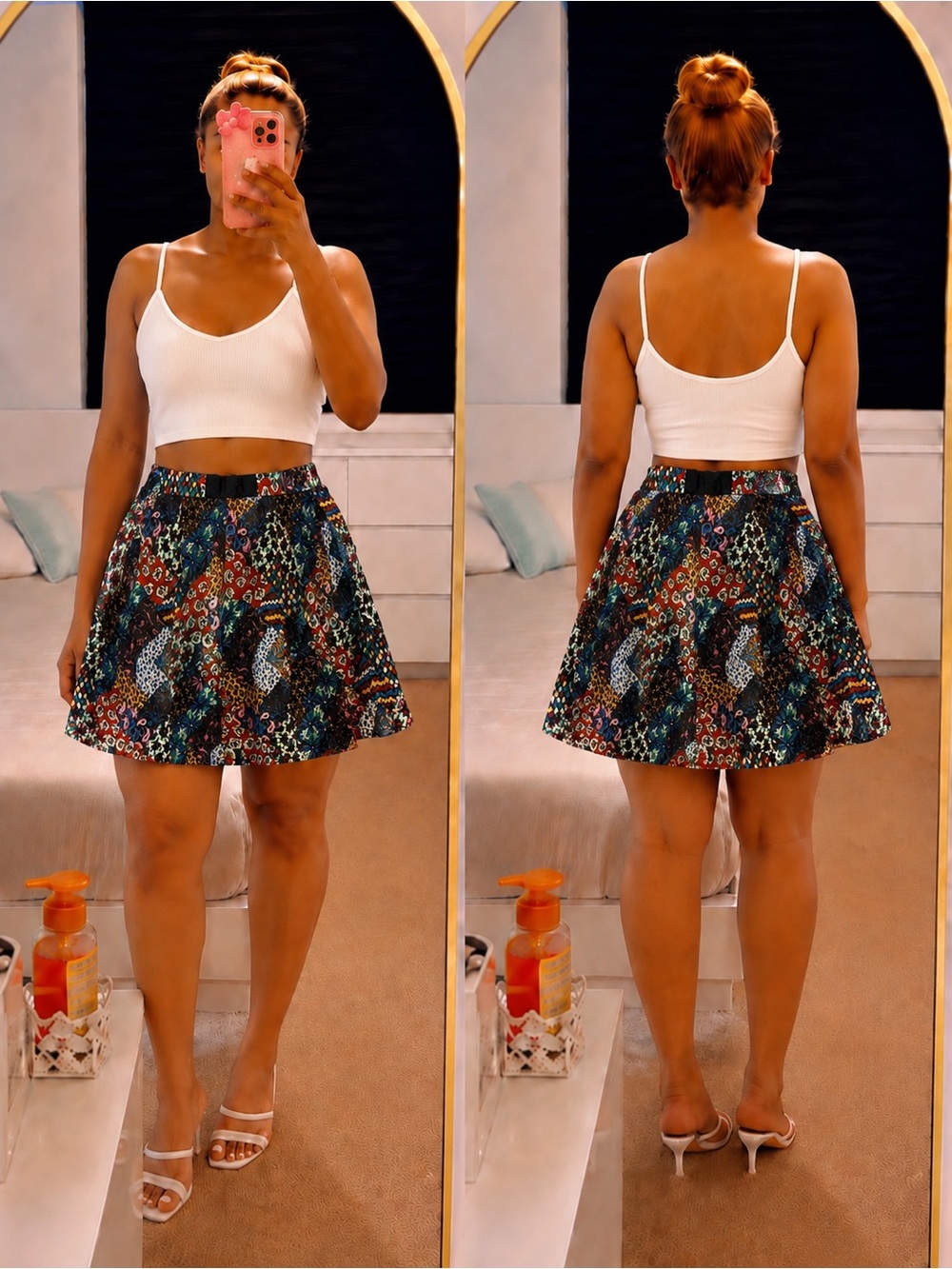 Colorful Patchwork Print A-Line Skirt